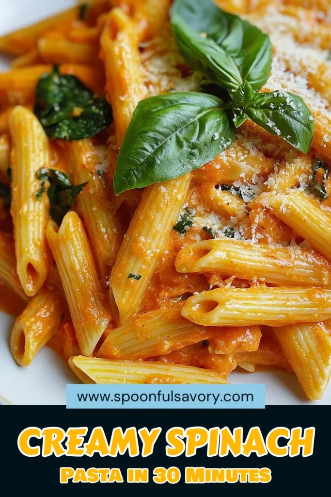 Discover how to make the perfect creamy tomato spinach pasta with our easy pasta recipe! This delightful vegetarian pasta dish combines fresh spinach and diced tomatoes in a luscious creamy pasta sauce. In just 30 minutes, you can enjoy this comforting meal that&rsquo;s perfect for any occasion. Elevate your dining experience with this flavorful recipe. Click to save and try it today! #CreamyTomatoSpinachPasta #EasyPastaRecipes #VegetarianPastaDishes #CreamyPastaSauceRecipes