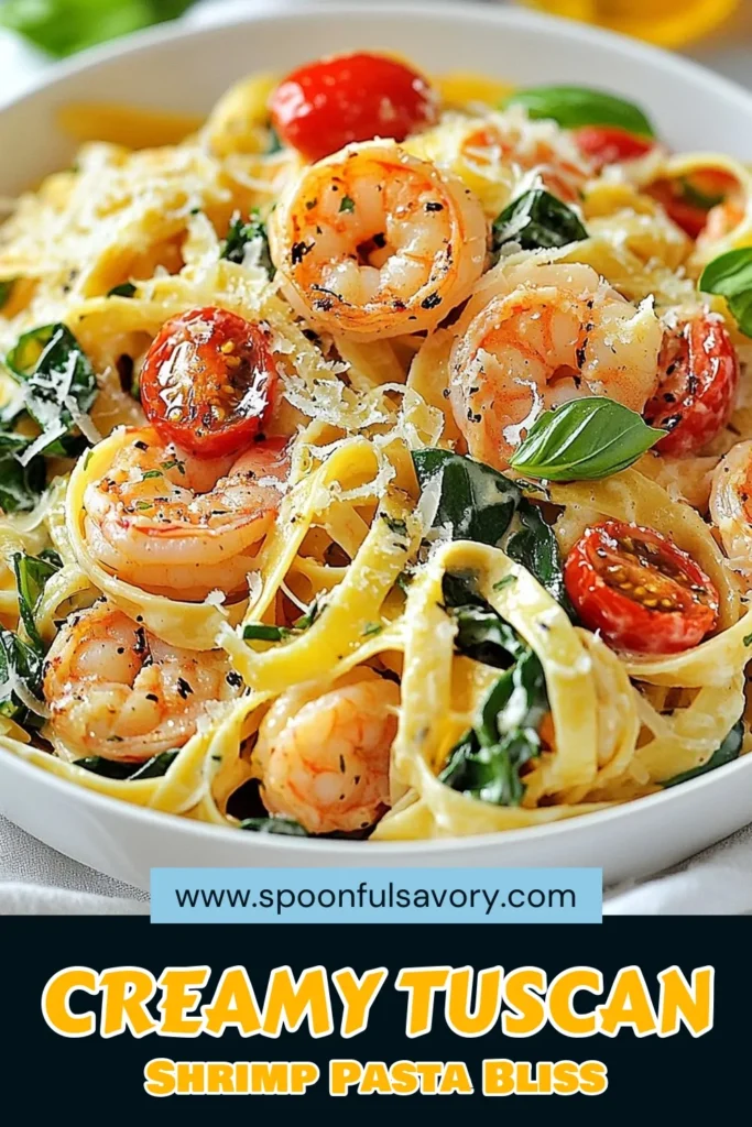 Indulge in the rich flavors of this Tuscan shrimp pasta, a creamy fettuccine shrimp recipe that&rsquo;s perfect for any seafood lover. Featuring sun-dried tomatoes and fresh spinach, this easy seafood pasta dish will delight your taste buds in just 30 minutes. Perfect for weeknight dinners or special occasions, this Italian shrimp pasta is a must-try! Save and share this delicious recipe! #TuscanShrimpPasta #SeafoodRecipes #PastaLovers #EasyDinnerIdeas