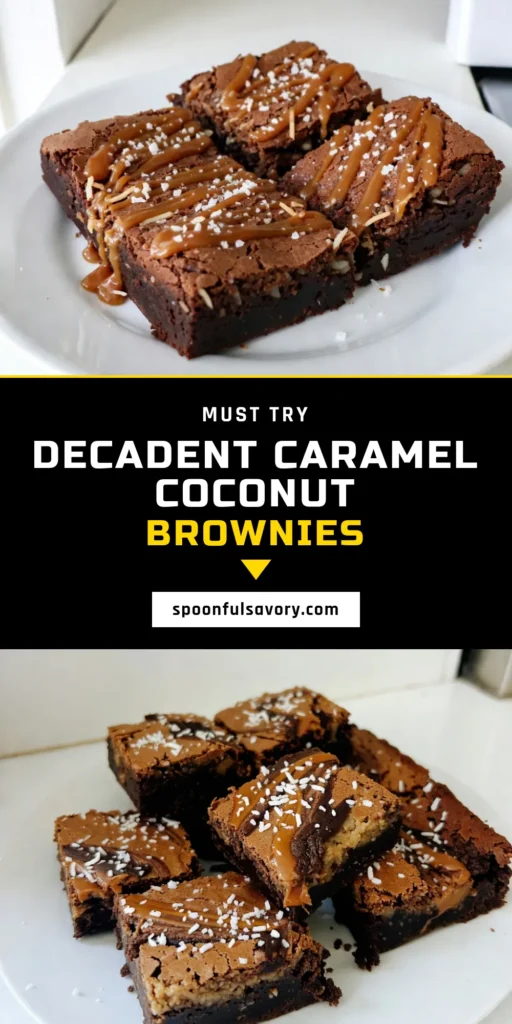 Discover the ultimate treat with these Caramel Coconut Brownies! This easy brownie recipe combines rich chocolate and chewy coconut for a decadent dessert that will impress everyone. Drizzled with homemade caramel, these brownies are a must-try for all chocolate coconut dessert lovers. Perfect for sharing or savoring at home, don&rsquo;t miss out on making this delicious recipe. Save your new favorite dessert now! #CaramelCoconutBrownies #EasyBrownieRecipe #ChocolateCoconutDesserts #HomemadeCaramelBrownies