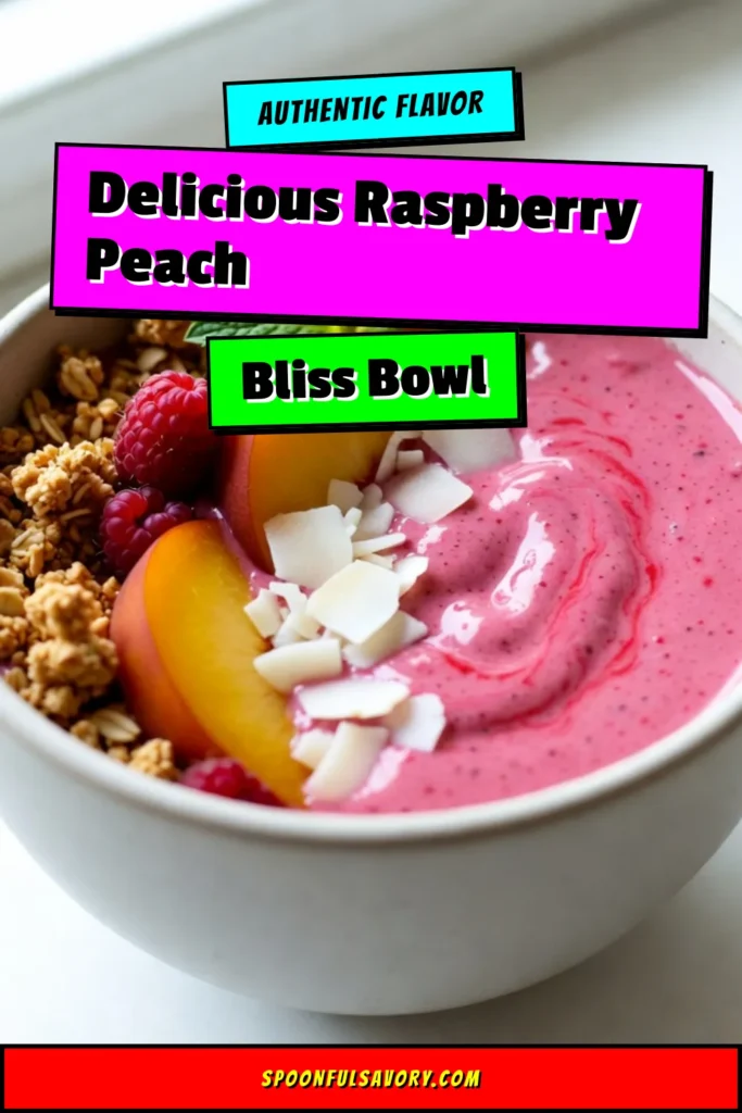 Elevate your breakfast with this delightful Raspberry Peach Smoothie Bowl! Packed with frozen raspberries, ripe peaches, and chia seeds, this Healthy Smoothie Bowl Recipe is perfect for summer. It's an Easy Summer Smoothie Bowl that's vegan and irresistibly refreshing. Enjoy a delicious Peach Raspberry Breakfast that takes just 10 minutes to prepare. Don't forget to save this recipe for your next smoothie bowl adventure! #SmoothieBowl #HealthyRecipe #VeganBreakfast #SummerEats