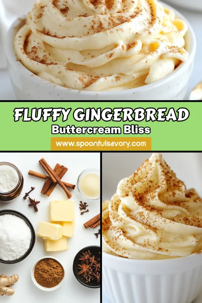 Indulge in the ultimate festive frosting recipe with this delicious Gingerbread Buttercream Frosting! Perfect for your holiday baking ideas, this spiced frosting for cakes features warm flavors of ginger, cinnamon, and nutmeg. Elevate your cupcakes or cookies with creamy, dreamy cream cheese gingerbread frosting that everyone will love. Make your holidays sweeter&mdash;save this recipe for your festive treats! #HolidayBaking #GingerbreadFrosting #DessertIdeas #BakingInspiration