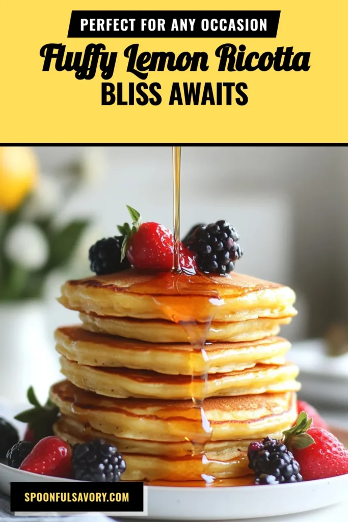 Indulge in the fresh taste of Lemon Ricotta Pancakes, the ultimate fluffy pancake recipe perfect for breakfast! Easy to make with homemade pancake mix, these breakfast pancakes with lemon are light and airy, thanks to ricotta cheese pancakes base. Surprise your family with this delicious twist on traditional pancakes. Try this recipe today and elevate your breakfast game! Don't forget to save this for later! #LemonRicottaPancakes #FluffyPancakeRecipe #RicottaCheesePancakes #BreakfastPancakesWithLemon