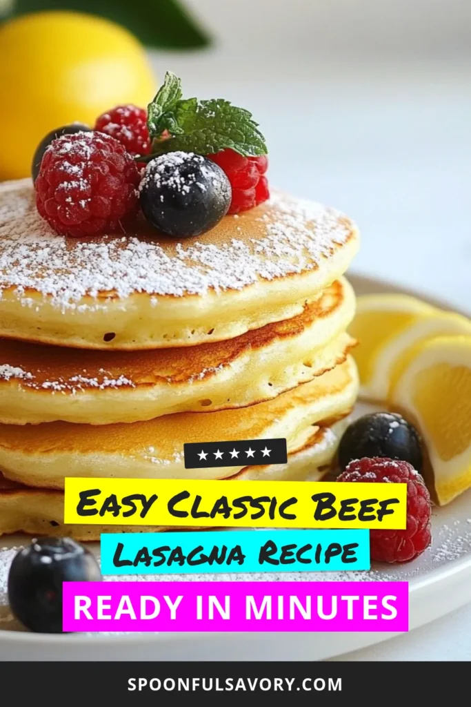 Start your day with these delicious Lemon Ricotta Pancakes! This best pancake recipe delivers fluffy ricotta pancakes infused with zesty lemon, perfect for breakfast. Easy lemon pancakes topped with fresh berries will impress your family and friends. In just 30 minutes, you can whip up these delightful breakfast pancakes with berries that are sure to become a weekend favorite. Don't miss out, save this recipe! #LemonRicottaPancakes #FluffyRicottaPancakes #EasyLemonPancakes #BreakfastPancakesWithBerries