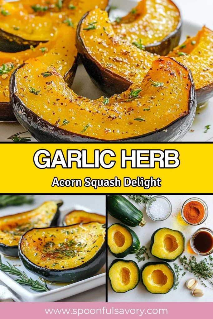 Discover this mouthwatering garlic herb roasted acorn squash recipe that perfectly balances flavor and health! This roasted acorn squash with garlic features a blend of aromatic herbs, making it a delightful vegan acorn squash dish that everyone will love. Packed with nutrients, this healthy acorn squash recipe is ideal for any occasion. Try this oven roasted squash with herbs today and elevate your meal! Save and share for later! #VeganRecipes #HealthyEating #FallRecipes #SquashLovers