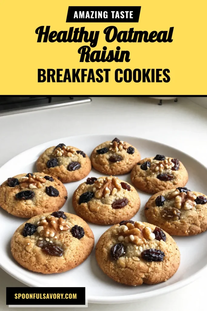 Looking for a nutritious start to your day? Try these oatmeal raisin breakfast cookies! These easy cookie recipes are not only delicious but also healthy breakfast cookies perfect for busy mornings. Made with simple ingredients, these vegan oatmeal cookies are a tasty way to boost your energy with nutritious breakfast ideas. Bake a batch today and enjoy! Save this recipe for later! #OatmealRaisinCookies #HealthyBreakfast #VeganCookies #EasyCookieRecipes