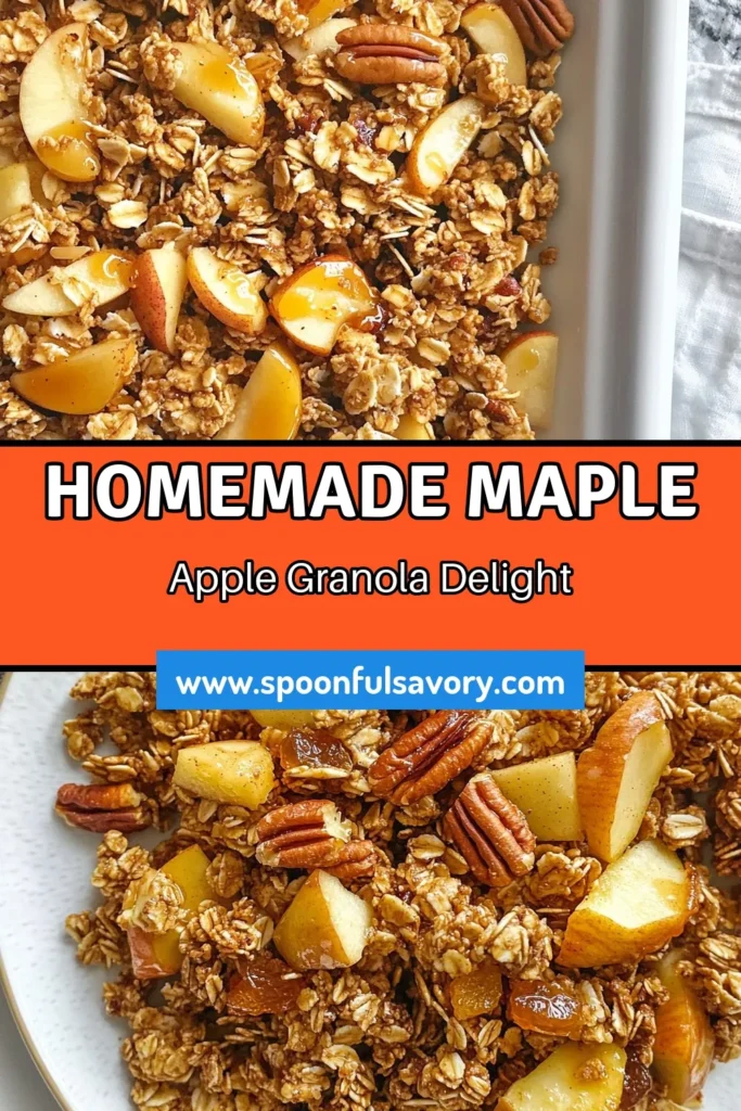 Looking for a delicious and nutritious start to your day? Try this Maple Apple Pecan Granola recipe! This homemade granola is made with rolled oats, pecans, and dried apples, offering a healthy breakfast granola option that&rsquo;s perfect for busy mornings. Add some mini chocolate chips for an extra touch of sweetness! Make this oat pecan granola your go-to snack. Save this recipe for your next breakfast adventure! #GranolaRecipe #HealthyBreakfast #HomemadeGranola #MapleApplePecan