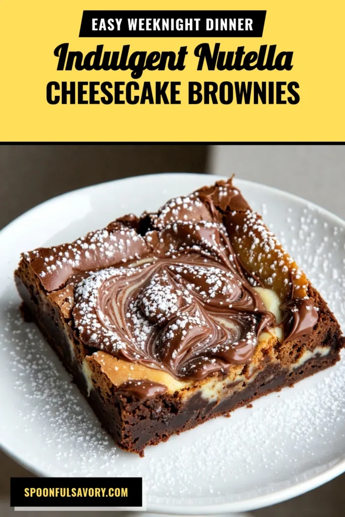 Indulge in the ultimate dessert with these Nutella Swirl Cheesecake Brownies! This easy cheesecake brownies recipe combines fudgy brownies and a luscious Nutella swirl that will delight every chocolate lover. Perfect for any occasion, these swirl brownies with Nutella are sure to impress. Check out this fudgy brownies recipe and satisfy your sweet tooth today! Save this delicious treat for later! #NutellaCheesecakeBrownies #DessertRecipesWithNutella #Brownies #Baking