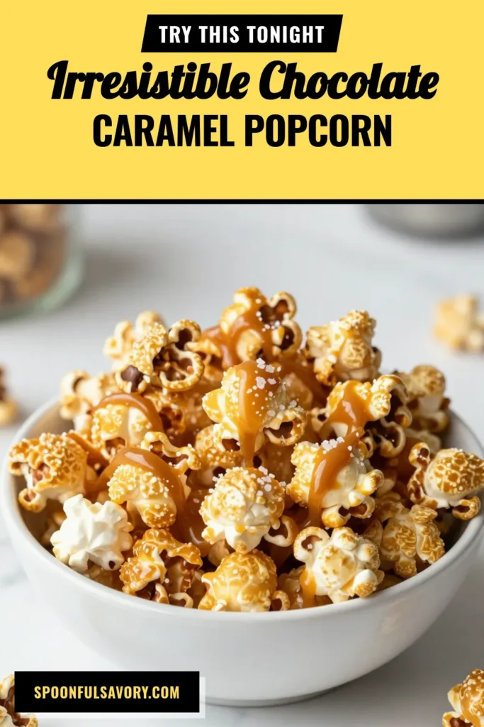Indulge in this delicious chocolate caramel popcorn, the ultimate popcorn dessert recipe! With its perfect balance of sweet and salty flavors, this homemade caramel popcorn is a crowd-pleaser. Drizzled with rich chocolate, it&rsquo;s an irresistible treat for any occasion. Simple to make, your family and friends will love this chocolate drizzle popcorn! Save this recipe for your next movie night! #ChocolateCaramelPopcorn #PopcornDessert #SweetAndSaltyPopcorn #ChocolateDrizzlePopcorn