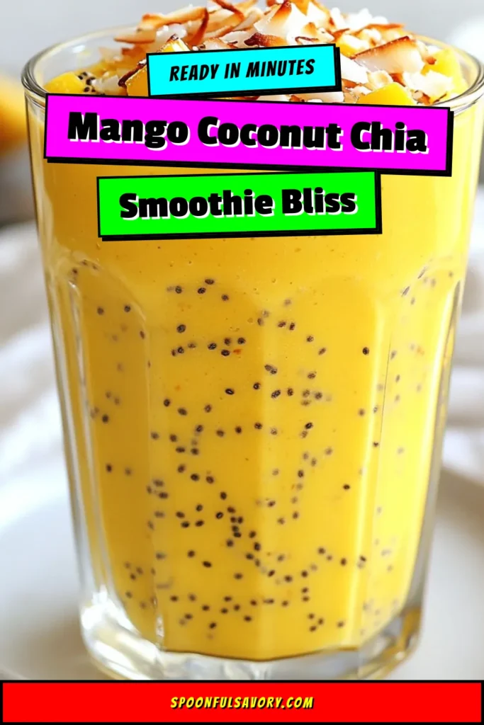Start your day right with this delicious Mango Coconut Chia Smoothie! Perfect as a healthy breakfast smoothie, this tropical delight combines ripe mango, creamy coconut milk, and chia seeds for a nutritious boost. Try this easy mango chia smoothie recipe that's not only tasty but also packed with health benefits. Blend, sip, and savor the flavors of summer. Save this for your next morning treat! #MangoChiaSmoothie #CoconutMilkSmoothie #HealthyBreakfastSmoothie #ChiaSeedRecipes