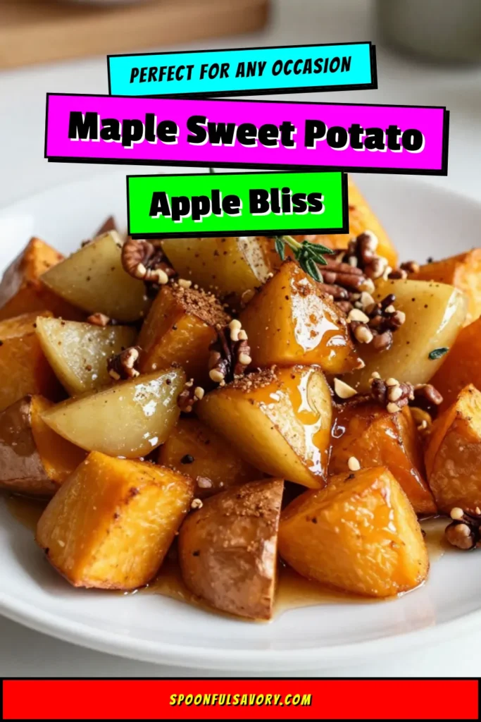 Discover a delicious way to enjoy the flavors of fall with this maple roasted sweet potatoes and apple sweet potato recipe. Perfect as a healthy fall side dish, this dish combines sweet potatoes and roasted apples for a flavor explosion. Drizzled with maple syrup, it's one of those must-try maple syrup recipes. Try this recipe for a delightful and nutritious addition to your meals. Save and share it! #MapleRoastedSweetPotatoes #HealthyFallRecipes #RoastedApples #FallSideDishes