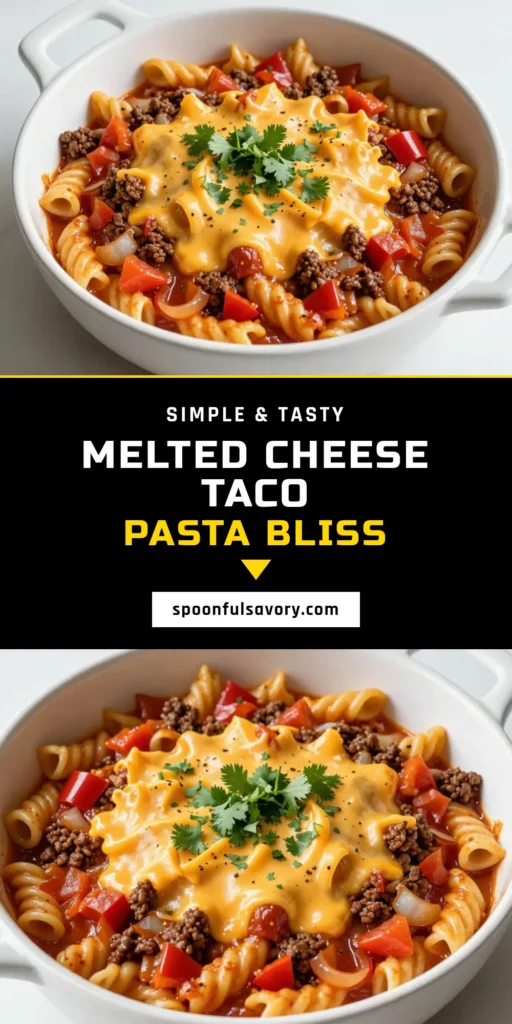 Try this delicious Cheesy Taco Pasta Skillet for an easy weeknight dinner that the whole family will love! This Taco Pasta Skillet Recipe combines rotini pasta, ground beef, and a blend of cheeses for a creamy, flavorful one-pan taco pasta masterpiece. In just 30 minutes, you can enjoy a comforting Ground Beef Pasta Dish that's perfect for busy evenings. Save the recipe and make your next dinner hassle-free! #CheesyTacoPasta #EasyPastaDinners #OnePanTacoPasta #GroundBeefPastaDish