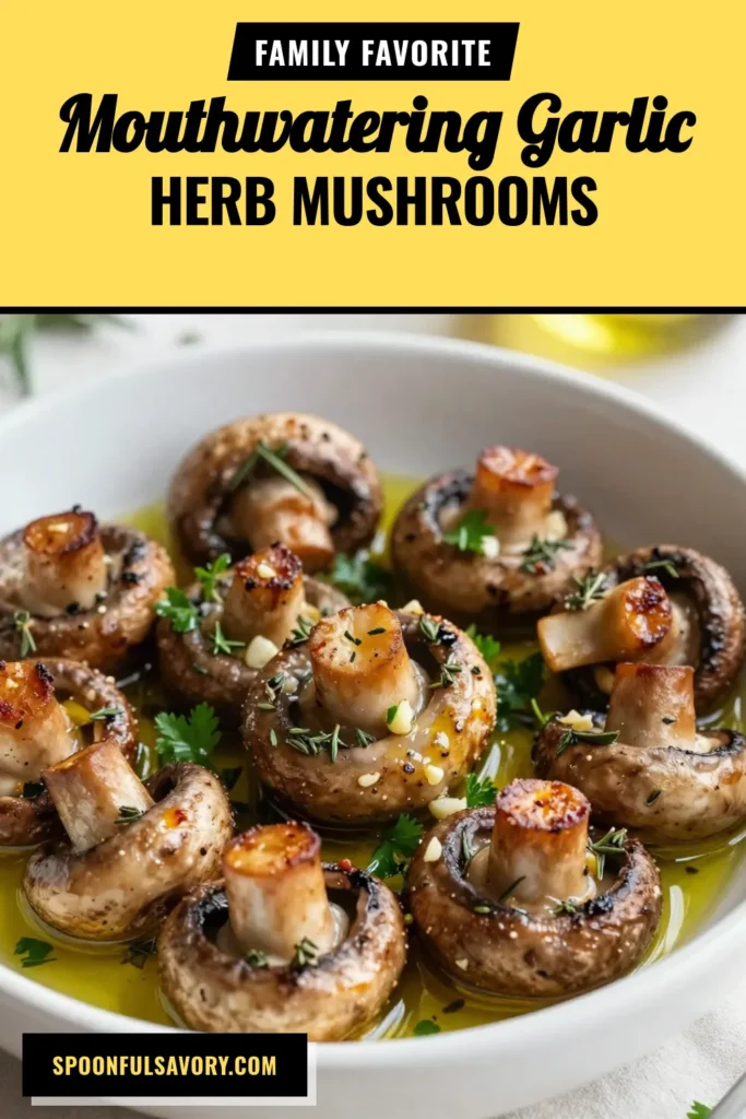 Indulge in these delicious Garlic Herb Roasted Mushrooms, an easy mushroom side dish that's perfect for any meal! This vegan garlic mushrooms recipe features roasted cremini mushrooms, infused with fragrant herbs and garlic. A must-try herb roasted mushrooms recipe that satisfies all tastes. Enjoy effortlessly delicious flavors in just 30 minutes. Save this recipe for your next gathering! #GarlicRoastedMushrooms #VeganGarlicMushrooms #EasyMushroomSideDish #RoastedCreminiMushroomsRecipe