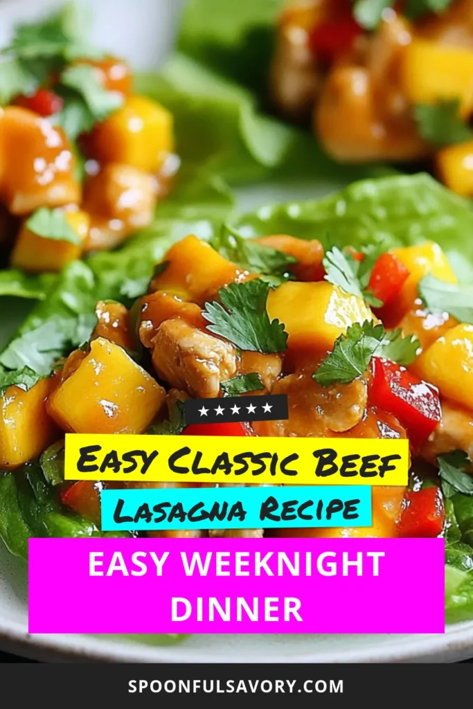 Discover the deliciousness of Mango Chicken Lettuce Wraps! This easy chicken lettuce wraps recipe combines tender chicken, fresh mango, and vibrant veggies for a tasty, healthy lettuce wrap that's perfect for a gluten-free chicken dinner. In just 25 minutes, enjoy these flavorful wraps that are not only simple to make but also perfect for meal prep. Try this perfect combination of sweet and savory today! Save this recipe for later! #MangoChickenLettuceWraps #HealthyLettuceWraps #EasyMangoRecipes #GlutenFreeDinner
