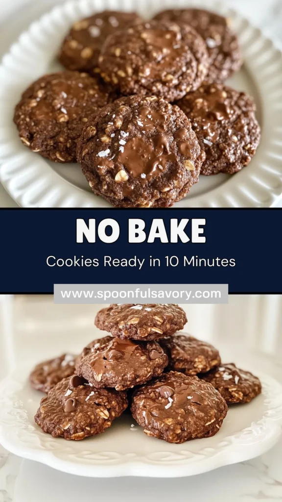 Looking for a quick dessert recipe? Try these delicious no-bake chocolate oatmeal cookies! This healthy chocolate cookies recipe features rolled oats, creamy peanut butter, and chocolate chips for a guilt-free treat. With easy no-bake cookies that come together in just 40 minutes, you&rsquo;ll love the simple preparation. Perfect as a snack or dessert, these peanut butter oatmeal cookies are a must-try! Save this recipe now! #NoBakeCookies #HealthyDesserts #OatmealCookies #QuickDesserts