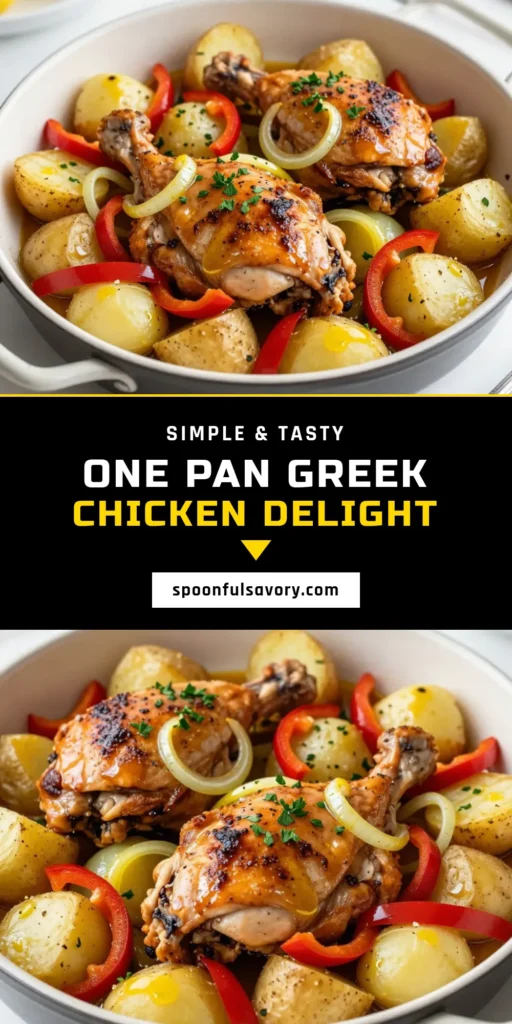 Looking for a delicious Greek chicken recipe? Try this One Pan Greek Chicken and Potatoes! Featuring baked Greek chicken thighs marinated in flavorful herbs, this easy Greek dinner is perfect for busy weeknights. Just toss everything in one pan and let the oven do the work. Enjoy the delightful Mediterranean chicken recipe that will impress your family and friends. Save this recipe for your next meal! #GreekChickenRecipe #OnePanChickenAndPotatoes #EasyGreekDinner #MediterraneanChickenRecipe