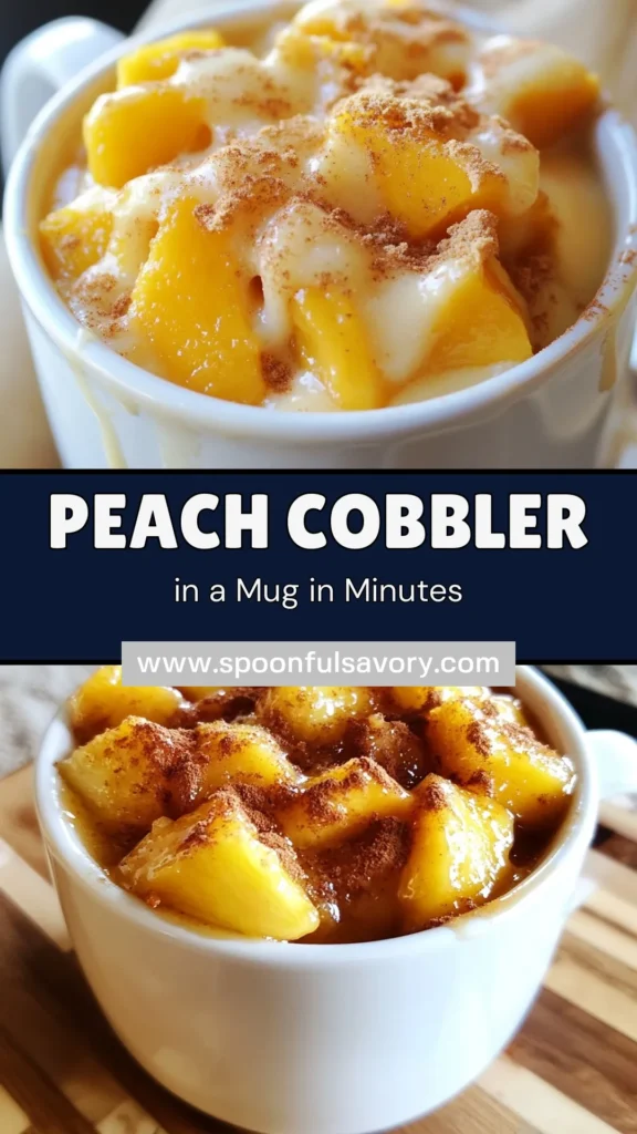Indulge in a delicious peach cobbler mug cake that&rsquo;s perfect for satisfying your sweet tooth in minutes! This easy mug dessert combines ripe peaches with simple ingredients for an irresistible individual peach dessert. Follow our quick peach dessert recipe to whip up a delightful microwave mug cake that&rsquo;s ready in just 5 minutes. Enjoy it warm topped with ice cream! Save this recipe for your next treat! #PeachCobblerMugCake #MugCakeRecipe #EasyDesserts #PeachDessert