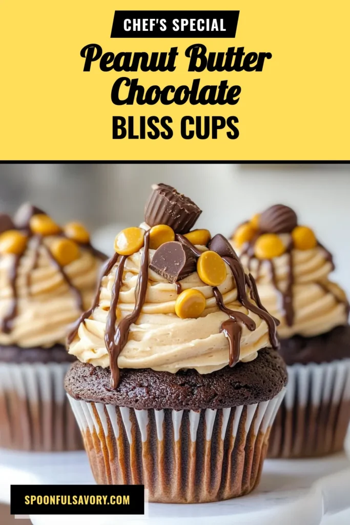 Indulge in these decadent chocolate peanut butter cupcakes, also known as choco-peanut bliss cupcakes! This easy cupcake recipe combines rich chocolate and creamy peanut butter, topped with homemade frosting that will satisfy your sweet tooth. Perfect for any occasion, these are truly the best chocolate peanut butter desserts. Get ready to bake and impress! Save this recipe now! #ChocolatePeanutButterCupcakes #EasyCupcakeRecipes #HomemadeCupcakes #BestChocolatePeanutButterDesserts