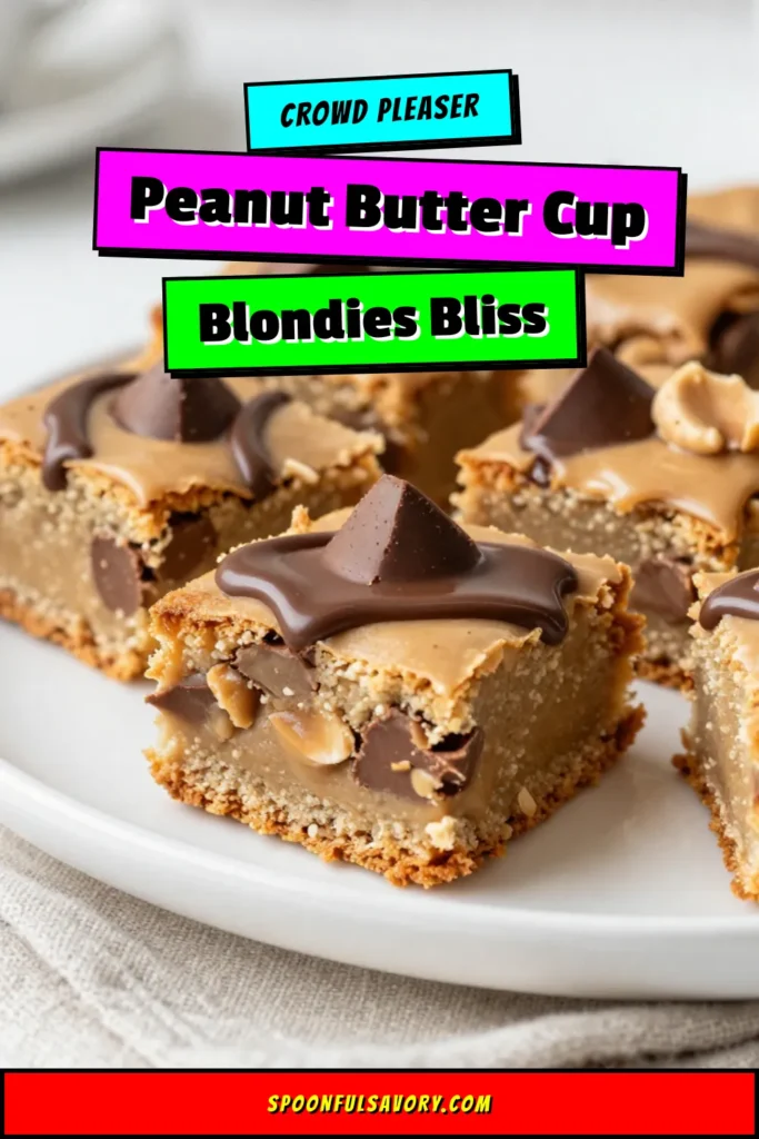 Indulge in these irresistible peanut butter blondies, packed with chocolate peanut butter cups for a delightful treat! This easy peanut butter dessert combines creamy blondie bars with rich chocolate chips, making it a perfect addition to your baking collection. Try this chocolate peanut butter cups recipe for a rich, satisfying dessert that everyone will love. Save this recipe now and impress your friends! #PeanutButterBlondies #DessertRecipe #BakingIdeas #SweetTooth