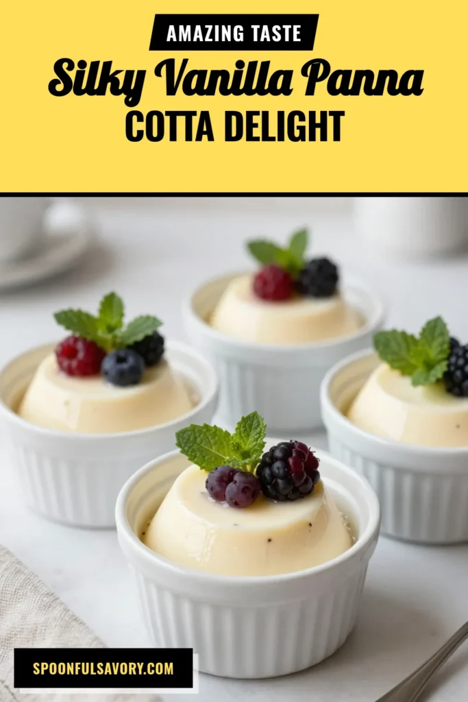 Indulge in this creamy vanilla dessert with our easy vanilla panna cotta recipe! This delightful gelatin dessert is perfect for any occasion. Learn how to make panna cotta with just a few simple ingredients, including heavy cream and fresh vanilla bean. Top it with fresh berries for an elegant touch! Perfect for hosting or a sweet treat at home. Save this creamy vanilla dessert recipe today! #VanillaPannaCotta #DessertRecipes #PannaCotta #GelatinDessert