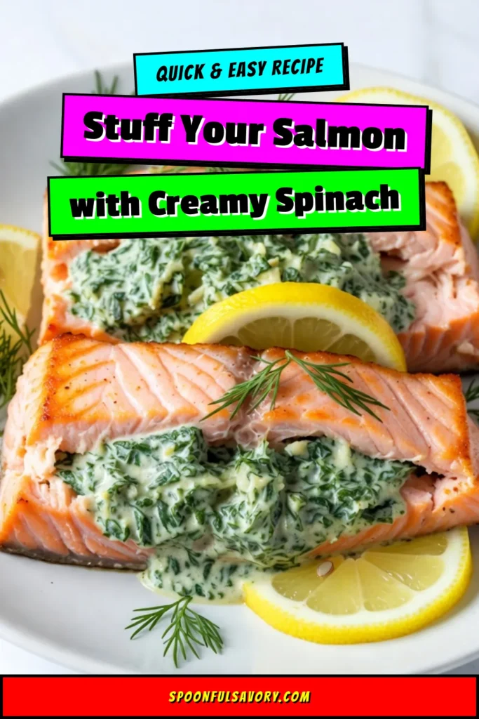 Discover the deliciousness of creamy spinach stuffed salmon with this easy baked salmon recipe! This healthy salmon dinner features a rich spinach and cream cheese filling that's sure to impress. Perfect for busy weeknights, this recipe takes just 40 minutes to prepare and cook. Elevate your dinner game with this flavorful dish! Save this recipe for your next meal. #CreamySpinachStuffedSalmon #HealthyDinner #EasySalmonRecipes #BakedSalmonRecipe