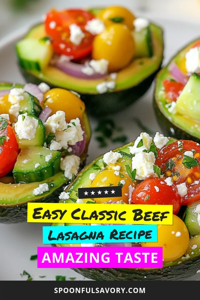 Discover a delicious Mediterranean avocado recipe with these Greek Salad Stuffed Avocados! This stuffed avocado salad is packed with fresh ingredients like cherry tomatoes, cucumber, and crumbled feta cheese, making it a perfect choice for healthy avocado dishes. Ideal for those following Mediterranean diet recipes, this vibrant dish delights the senses. Try this easy recipe and elevate your meal today! #MediterraneanDiet #HealthyEating #FetaCheese #AvocadoRecipes