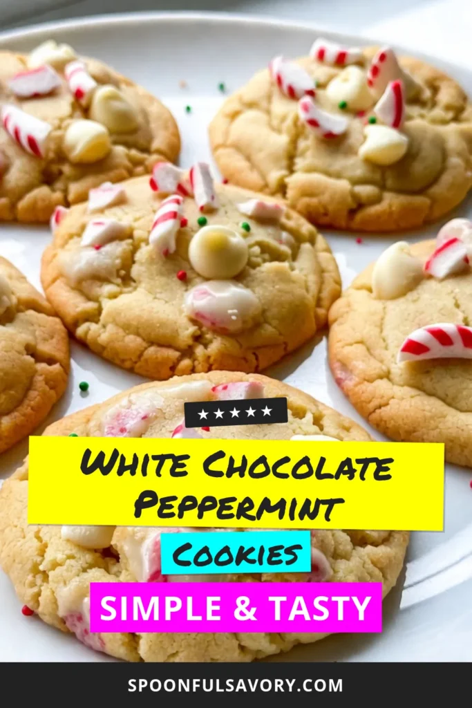 Indulge in the festive flavors of White Chocolate Peppermint Cookies with this easy Peppermint Bliss Cookies Recipe! Perfect for holiday gatherings, these cookies combine creamy white chocolate and crunchy peppermint for a delightful treat. With simple ingredients and a quick baking process, you'll have a go-to Holiday Cookie Recipe that everyone will love. Try these White Chocolate Dessert Ideas and elevate your festive baking today! Save this recipe now! #HolidayBaking #CookieRecipes #ChocolateDesserts #PeppermintCookies