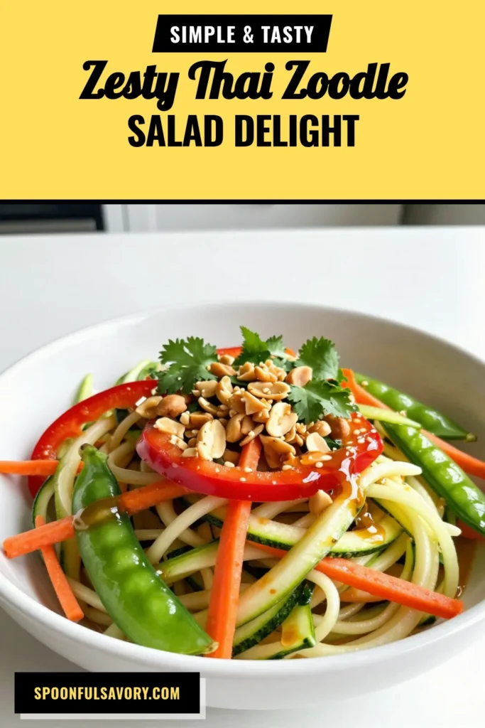 Discover the ultimate Spicy Thai Zoodle Salad, a vibrant and healthy zoodle salad recipe that&rsquo;s perfect for any meal! This easy Thai salad with zucchini is not only gluten-free but also a quick spicy salad recipe that bursts with flavor. Packed with fresh veggies and a zesty dressing, it&rsquo;s an ideal light meal or side dish. Try it today and elevate your salad game! Save this recipe for a refreshing twist on healthy eating! #HealthySalad #ZoodleSalad #ThaiRecipe #GlutenFree
