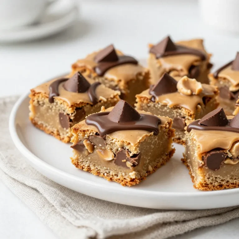 To make these yummy peanut butter cup blondies, you'll need simple, easy-to-find ingredients. Here’s what you will gather: - 1 cup creamy peanut butter - 1/2 cup unsalted butter, melted - 1 cup brown sugar, packed down - 2 large eggs, at room temperature - 1 teaspoon vanilla extract - 1 cup all-purpose flour - 1/2 teaspoon baking powder - 1/4 teaspoon salt - 1 cup chocolate peanut butter cups, coarsely chopped - 1/2 cup chocolate chips (optional) Each ingredient plays a key role. The creamy peanut butter gives these blondies their rich flavor and chewy texture. The unsalted butter adds moisture and helps create a soft crumb. Brown sugar adds sweetness and a hint of caramel taste. Eggs bind everything together and give the blondies structure. The vanilla extract adds a warm aroma and flavor. Flour, baking powder, and salt work together to create the right texture and lift. Finally, the chocolate peanut butter cups add bursts of chocolate and peanut flavor. You can also add chocolate chips for extra chocolatey goodness. Gather these ingredients, and you are ready to start making something special! {{ingredient_image_2}} First, you need to preheat your oven to 350°F (175°C). Grab a 9x9 inch baking pan. You can either grease it with some butter or line it with parchment paper. This makes it easy to remove the blondies later. In a large bowl, add 1 cup of creamy peanut butter and 1/2 cup of melted unsalted butter. Use a whisk or spatula to mix them together. Keep mixing until the mixture is smooth and well blended. Next, add 1 cup of packed brown sugar into the bowl. Stir it in well. Make sure it mixes nicely with the peanut butter mixture. Then, add 2 large eggs, one at a time. Mix well after each egg. Don’t forget to add 1 teaspoon of vanilla extract for flavor! In a separate bowl, whisk together 1 cup of all-purpose flour, 1/2 teaspoon of baking powder, and 1/4 teaspoon of salt. Once mixed, slowly fold this dry mixture into your wet ingredients. Use a rubber spatula or wooden spoon. Be careful not to overmix; stop as soon as you see no dry flour. Now, gently fold in 1 cup of coarsely chopped chocolate peanut butter cups. If you want extra chocolate, you can add 1/2 cup of chocolate chips. Make sure they are spread evenly in the batter. Pour the thick batter into your prepared pan. Use a spatula to spread it evenly. Place the pan in the oven and bake for 20-25 minutes. Check if they are done by inserting a toothpick into the center. It should come out clean or with a few moist crumbs. Once baked, let the blondies cool in the pan for about 10 minutes. Then, transfer them to a wire rack to cool completely. To get that chewy yet soft texture, mix your batter carefully. Overmixing can make the blondies tough. After adding the flour, only stir until you see no dry flour. The batter should be thick but smooth. If you want extra gooeyness, add more chocolate peanut butter cups. Keep your blondies fresh by storing them in an airtight container. They stay great at room temperature for about three days. If you want them to last longer, refrigerate them. Just remember to let them come back to room temperature before serving to enjoy their full flavor. Cut the blondies into even squares for a nice look. Place them on a colorful platter to catch the eye. For a special touch, drizzle melted chocolate on top. You can also add a scoop of vanilla ice cream next to them for a delightful dessert experience. Pro Tips Use Room Temperature Eggs: This helps the batter to emulsify better, resulting in a smoother texture and more even baking. Don’t Overmix the Batter: Once you combine the dry and wet ingredients, mix just until incorporated to avoid tough blondies. Cool Completely Before Cutting: Allow the blondies to cool fully to ensure clean cuts and prevent them from crumbling. Experiment with Mix-Ins: Feel free to add nuts, dried fruits, or different types of chocolate for a personalized twist on the recipe. {{image_4}} You can make these blondies vegan by swapping the eggs. Use 1/4 cup of unsweetened applesauce for each egg. This keeps the blondies moist and tasty. Also, choose a vegan butter and dairy-free chocolate peanut butter cups. The flavor stays rich and creamy, just like the original. For a gluten-free treat, swap the all-purpose flour for a gluten-free blend. Many brands work well in baking. Look for blends that include a mix of rice flour and tapioca starch. This change gives you the same great texture without the gluten. Always check labels to ensure your chocolate peanut butter cups are also gluten-free. Get creative with your blondies! You can add chopped nuts like walnuts or pecans for crunch. If you want more chocolate, toss in some chocolate chips. Dried fruits, like cranberries or cherries, can add a fun twist. For a fun topping, drizzle melted chocolate over the cooled blondies for a sweet finish. Enjoy mixing and matching to find your perfect flavor! You can keep peanut butter cup blondies at room temperature. Place them in an airtight container. They stay fresh for about three days. Make sure to keep them in a cool and dry place. If you add chocolate drizzle, let it set before storing. If you want to keep the blondies longer, refrigerate them. They last up to a week when stored this way. Use an airtight container to prevent them from drying out. Before serving, let them sit at room temperature for a bit. This makes them soft again. To freeze blondies, first cut them into squares. Wrap each square in plastic wrap. Then, place the wrapped blondies in a freezer-safe bag or container. They can stay frozen for up to three months. When ready to eat, thaw them in the fridge overnight. You can warm them in the oven or microwave for a gooey treat. Yes, you can use natural peanut butter. It will change the texture slightly. Natural peanut butter is often less sweet and more oily. You may want to add a bit more sugar or adjust the flour to keep the batter thick. Check the edges of the blondies. They should look golden brown. Insert a toothpick in the center. If it comes out with a few moist crumbs, they are ready. If it’s wet, bake for a few more minutes. You can use flax eggs as a substitute. Mix one tablespoon of ground flaxseed with three tablespoons of water. Let it sit for five minutes. This will help bind the blondies like eggs do. Absolutely! You can add chopped nuts or other candies. Some great choices are walnuts, pecans, or M&M's. Just be sure to keep the total mix-ins balanced so the batter stays thick. To reheat, place a blondie in the microwave for about 10-15 seconds. This warms it up without drying it out. You can also warm them in the oven at 350°F for about five minutes. Enjoy them warm! In this post, I shared a detailed look at making delicious peanut butter cup blondies. You learned about the key ingredients, step-by-step instructions, and helpful tips. We also explored tasty variations and storage methods. If you crave a sweet and rich treat, these blondies deliver. Enjoy experimenting with your own twists, and remember that baking should be fun! Make these blondies your way and share them with friends and family. They'll love every bite!