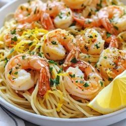 To make Garlic Butter Shrimp Scampi, you'll need the following tasty ingredients: - 1 lb large shrimp, peeled and deveined - 4 tablespoons unsalted butter, divided - 4 cloves garlic, finely minced - 1 teaspoon red pepper flakes - 1 lemon, zested and juiced - 1/2 cup low-sodium chicken broth - 1/4 cup fresh parsley, finely chopped - Salt and freshly cracked black pepper - 8 oz linguine or spaghetti - Grated Parmesan cheese (optional) Each ingredient plays a key role in this dish. The shrimp gives a fresh taste, while butter adds richness. Garlic brings a strong aroma and flavor. Red pepper flakes add a touch of heat, but you can adjust this to your taste. The lemon adds brightness and tang, balancing the richness of butter. Chicken broth adds depth, while parsley gives a fresh finish. Salt and pepper enhance all the flavors. The pasta is the perfect base for this dish, soaking up the sauce. This dish is quick and easy, making it perfect for a weeknight dinner. You can find all these ingredients in most grocery stores. {{ingredient_image_2}} To start, fill a large pot with water and add salt. Bring the water to a rolling boil. Once boiling, add 8 ounces of linguine or spaghetti. Cook for about 8 to 10 minutes or until the pasta is al dente. This means it should be firm but not hard. Make sure to reserve half a cup of the pasta water before draining. Set the drained pasta aside. In a large skillet, melt 2 tablespoons of unsalted butter over medium heat. Once the butter is melted, add 4 minced garlic cloves and 1 teaspoon of red pepper flakes. Stir for about one minute until the garlic smells great and turns light golden. Next, gently add 1 pound of peeled and deveined shrimp. Season the shrimp with salt and black pepper. Cook them for 2 to 3 minutes on one side until they turn pink. Flip them over and cook for another 1 to 2 minutes until fully cooked. Remove the shrimp from the skillet and set them aside. In the same skillet, pour in 1/2 cup of low-sodium chicken broth. Then, add the juice and zest of 1 lemon. Bring this mixture to a gentle simmer. Let it reduce for about 2 to 3 minutes. This step helps to concentrate the flavors, making your dish even better. Lower the heat and return the cooked shrimp to the skillet. Add the reserved pasta and the last 2 tablespoons of butter. Gently toss everything together. If the sauce is too thick, stir in the reserved pasta water a little at a time until the sauce is creamy and coats the shrimp and pasta nicely. Stir in 1/4 cup of finely chopped fresh parsley. Taste the dish and adjust the seasoning with more salt and pepper if needed. This step ensures that every bite is full of flavor. Spoon the shrimp scampi onto serving plates. For an extra touch, sprinkle with grated Parmesan cheese if you like. To make it look nice, serve the scampi in a large shallow bowl. Garnish with more chopped parsley and a lemon wedge on the side. This adds color and makes the dish pop! - To get the best shrimp texture, use large, fresh shrimp. Look for shrimp that are firm and springy. - Avoid overcooking shrimp by watching the color change. Once they turn pink, they are done. Remove them from heat quickly. - You can add extra flavor with spices like paprika or herbs like basil. Fresh ingredients make a big difference. - If you want a different taste, try using vegetable broth instead of chicken broth. This keeps it light and fresh. - Garlic Butter Shrimp Scampi pairs well with garlic bread or a light salad. The bread soaks up the tasty sauce. - For side dishes, serve with steamed veggies or a simple rice dish. These options complement the shrimp nicely. Pro Tips Fresh Shrimp is Best: Whenever possible, use fresh shrimp instead of frozen for the best flavor and texture. If using frozen, ensure they are completely thawed before cooking. Control the Heat: Adjust the amount of red pepper flakes to suit your taste. Start with a smaller amount and add more if you prefer a spicier dish. Perfect Pasta Timing: To ensure your pasta and shrimp are ready at the same time, start cooking the pasta just before the shrimp. This way, everything can be combined while still hot. Reserve Pasta Water: Always reserve some pasta water before draining. The starchy water can help thicken and bind the sauce, providing a creamy consistency. {{image_4}} You can switch up the pasta to fit your diet. If you need gluten-free options, try rice noodles or gluten-free pasta. Both work well and still taste great. For a vegan twist, swap shrimp for mushrooms or chickpeas. You can use vegan butter too. These options keep the dish tasty and friendly for all diets. Want to change the flavor? Try adding a splash of white wine to the sauce. It gives a nice depth. Fresh herbs like basil or thyme can also boost the taste. If you like more protein, you can use scallops or even chicken. Both options add new flavors while still being quick to cook. You can make a creamy version of this dish. Just add heavy cream or coconut milk to the sauce. This change gives a rich texture. If you want to switch the broth, use vegetable broth for a lighter taste. Each variation keeps the dish exciting and flavorful. To keep your Garlic Butter Shrimp Scampi fresh, follow these steps: - Allow the dish to cool to room temperature. - Place leftovers in an airtight container. - Store in the fridge for up to 2 days. - For longer storage, freeze the dish for up to 1 month. - Use freezer-safe containers or heavy-duty freezer bags. When freezing, press out as much air as you can. This helps prevent freezer burn. Reheating your dish properly helps maintain its delicious flavor. Here are the best methods: - Stovetop: Heat in a skillet over low heat. Stir occasionally to heat evenly. - Microwave: Place in a microwave-safe dish. Cover loosely and heat in 30-second intervals. Stir in between to ensure even warming. When reheating, aim for about 5–7 minutes on the stove or 2–3 minutes in the microwave. Check that the shrimp is heated all the way through. Avoid high heat, which can overcook the shrimp and dry out your dish. You can store Garlic Butter Shrimp Scampi in the fridge for up to two days. Use an airtight container. It can last in the freezer for three months. Just make sure to wrap it well to prevent freezer burn. Yes, you can use frozen shrimp. Just thaw them before cooking. To thaw, put the shrimp in the fridge overnight. If you need them fast, place them in a bowl of cold water for about 15-20 minutes. Yes, but only if you use gluten-free pasta. Many brands offer good options. Always check the label to ensure it is truly gluten-free. This dish pairs well with garlic bread or a light salad. You could also serve it with steamed vegetables. For wine, try a crisp white wine like Sauvignon Blanc. To add more heat, increase the red pepper flakes. You can also add fresh chopped chili peppers. If you want a smoky flavor, try a pinch of smoked paprika. You’ve learned how to make Garlic Butter Shrimp Scampi from start to finish. By following the steps, you can cook perfectly tender shrimp and a flavorful sauce. Remember tips for adjusting flavors and storing leftovers. Get creative with variations to suit your taste. This dish is quick and satisfying, perfect for any meal. Trust your instincts, and enjoy experimenting with new flavors. Now you’re ready to impress your friends and family with a tasty meal!