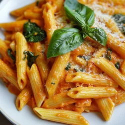 - 8 oz (220 g) pasta (penne or fusilli recommended) - 2 tablespoons olive oil - 3 cloves garlic, minced - 1 can (14 oz) diced tomatoes (with juices) - 1 cup heavy cream - 2 cups fresh spinach, packed - 1 teaspoon dried Italian seasoning - Salt and pepper to taste - 1/2 cup grated Parmesan cheese - Fresh basil leaves for garnish You can switch up the pasta type. Shells or spaghetti work well too. If you want more flavor, add red pepper flakes for a kick. You can also swap heavy cream for half-and-half for a lighter sauce. Fresh herbs, like thyme or oregano, can enhance the taste even more. For a gluten-free option, use gluten-free pasta. If you want a vegan dish, replace heavy cream with coconut milk or a vegan cream. Nutritional yeast can replace Parmesan cheese for a cheesy flavor without dairy. Always check the labels to ensure all ingredients fit your dietary needs. {{ingredient_image_2}} To start, fill a large pot with water and add salt. Bring the water to a rolling boil. Once it boils, add 8 ounces of your chosen pasta. I recommend penne or fusilli for this dish. Cook the pasta until it is al dente, following the package guide. This usually takes about 8 to 10 minutes. Once done, drain the pasta but keep 1/2 cup of the pasta water. Set the pasta aside for later. Now, grab a large skillet and pour in 2 tablespoons of olive oil. Heat the oil over medium heat. When the oil shimmers, add 3 minced garlic cloves. Saut&eacute; the garlic for about 1 minute until it smells great and turns slightly golden. Next, open a can of diced tomatoes (14 oz) and pour them into the skillet, including the juices. Stir well and let this simmer for 5 minutes. This step thickens the sauce and brings out the flavors. Reduce the heat to low and slowly pour in 1 cup of heavy cream. Stir continuously as it warms and blends into a creamy mixture. Let it reach a gentle simmer. Now, add 2 cups of fresh spinach and 1 teaspoon of dried Italian seasoning. Stir until the spinach wilts down and mixes into the sauce. Taste and add salt and pepper as you like. Finally, it&rsquo;s time to bring everything together. Add your drained pasta to the skillet. Toss until every piece is well coated in the creamy sauce. If the sauce feels too thick, add some reserved pasta water until you reach your desired creaminess. Sprinkle in 1/2 cup of grated Parmesan cheese and stir until it melts into the dish. Serve the creamy tomato spinach pasta on plates, garnished with fresh basil leaves for a lovely touch. To get a rich, creamy sauce, start with heavy cream. This thick cream gives the best texture. Pour it in slowly while stirring. This helps it mix well with the tomatoes. If the sauce feels too thick, add some pasta water. This extra water keeps the sauce smooth and helps it coat the pasta nicely. When it comes to flavor, don&rsquo;t skip the Italian seasoning. It adds a warm, herby taste to your dish. You can also use fresh herbs if you have them. Basil works great! Always taste and adjust salt and pepper. This small step makes a big difference in how tasty your pasta will be. Serve your creamy tomato spinach pasta with a sprinkle of fresh basil on top. This adds color and flavor. You can also add more grated Parmesan cheese for richness. Pair this dish with a simple salad or garlic bread. These sides complement the pasta well and make your meal complete. Enjoy your delicious creation! Pro Tips Cooking Pasta Perfectly: Always cook pasta in a large pot of boiling salted water to ensure even cooking and to prevent sticking. Choosing Tomatoes: Opt for high-quality canned tomatoes for a richer flavor; San Marzano tomatoes are often the best choice. Adjusting Creaminess: If the sauce is too thick, add reserved pasta water gradually until you reach the desired consistency; it helps the sauce cling better to the pasta. Enhancing Flavor: For an extra layer of flavor, consider adding a pinch of red pepper flakes or a splash of balsamic vinegar to the sauce. {{image_4}} You can easily boost this dish by adding protein. Chicken, shrimp, or even tofu work well. To add chicken, cook it in the skillet before the garlic. For shrimp, toss them into the pan with the tomatoes. If you prefer tofu, use firm tofu, and saut&eacute; until golden. Each protein brings a new flavor and texture. To make this recipe vegetarian, simply skip the meat. Use vegetable broth to cook your pasta for added flavor. For a vegan version, swap the heavy cream with coconut milk or cashew cream. Instead of Parmesan cheese, use nutritional yeast for a cheesy taste. These changes keep the dish delicious and plant-based. You can add spices and herbs to make this dish more exciting. Crushed red pepper flakes give it a nice kick. You might also love fresh herbs like parsley or oregano. Stir these in right before serving to keep their flavor bright. Lemon zest can add a fresh twist, too. Experiment with these options to find your favorite flavor. After enjoying your creamy tomato spinach pasta, let it cool. Transfer leftovers to an airtight container. Store in the fridge for up to three days. Keeping the pasta sealed helps it stay fresh. Make sure to label the container with the date so you don&rsquo;t forget. To reheat, you can use the stove or microwave. If using the stove, add a splash of water or broth to a pan. Heat the pasta over medium-low heat, stirring often until warm. If you prefer the microwave, place pasta in a bowl. Cover with a damp paper towel and heat for 1-2 minutes, stirring halfway through. This keeps the pasta moist. You can freeze creamy tomato spinach pasta for later. First, let it cool completely. Then, portion it into freezer-safe bags or containers. Squeeze out excess air before sealing. This helps prevent freezer burn. Label each bag with the date and contents. You can freeze it for up to three months. To enjoy later, thaw in the fridge overnight. Reheat as mentioned above for the best flavor and texture. Yes, you can make this dish gluten-free. Use gluten-free pasta instead of regular pasta. Many brands offer great options, like rice or corn-based pasta. Just check the package for cooking times. The rest of the ingredients are naturally gluten-free. To lighten this dish, swap heavy cream for a lower-fat option. You can use half-and-half or a mix of Greek yogurt and milk. This will cut calories but still keep it creamy. Use less cheese, or try a dairy-free cheese for fewer calories. Adding more veggies can also make the meal lighter and still filling. You can add many veggies to this pasta. Try bell peppers, zucchini, or mushrooms for added flavor. Broccoli or asparagus works well too. Just saut&eacute; them along with the garlic for the best taste. Get creative and use what you have on hand! To sum up, we&rsquo;ve explored the key ingredients and step-by-step cooking methods for this delicious pasta dish. You learned how to create a creamy sauce, enhance flavors with seasonings, and discover various substitutions for dietary needs. With handy tips on storage and reheating, you can savor this dish longer. Experiment with protein options and fresh herbs to make it your own. Enjoy your cooking journey, and let your creativity shine as you perfect this recipe.