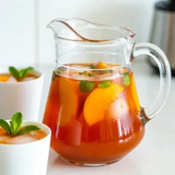 To make the best Ginger Peach Iced Tea, you will need the following: - 4 cups water - 4 black tea bags - 1 ripe peach, pitted and cut into thin slices - 1 tablespoon fresh ginger, finely grated - 1/4 cup honey or sugar (to taste) - Ice cubes - Fresh peach slices and sprigs of mint for garnish This mix of ingredients creates a sweet and spicy drink. The black tea gives a rich base. The ginger adds warmth, while the peach brings sweetness. You can choose between honey and sugar for sweetness. Honey adds a floral note. It blends well with the ginger and peach flavors. Sugar, on the other hand, offers a clean sweetness. It dissolves quickly and is easy to adjust. Use what you prefer! Start with less and add more if needed. Choosing the right peach is key. Look for peaches that are firm but give slightly when pressed. Their color should be vibrant, with a hint of blush. Avoid peaches with bruises or wrinkles. A ripe peach smells sweet and fragrant. If you find a peach that fits these signs, you&rsquo;ve got a winner! {{ingredient_image_2}} First, pour 4 cups of water into a medium saucepan. Place it on high heat. Bring the water to a rolling boil. Once it boils, take the pan off the heat. Add 4 black tea bags and 1 tablespoon of freshly grated ginger. Cover the pan and let it steep for 5 to 7 minutes. The longer the tea steeps, the stronger the flavor. Adjust this time to fit your taste. After steeping, remove the tea bags. Stir in 1/4 cup of honey or sugar. Mix until it dissolves in the warm tea. Now, get your ripe peach. Cut it into thin slices. These will add a sweet and fruity flavor. Add the peach slices to the tea mixture, stirring gently. This step helps the peach flavor blend well with the tea. Let the tea cool to room temperature. To speed up this process, place the saucepan in a shallow ice bath. Once cool, strain the tea through a fine-mesh sieve into a large pitcher. This removes any bits of ginger or tea leaves. Now, cover the pitcher and refrigerate for at least 1 hour. This chilling time lets the flavors come together beautifully. When ready, fill glasses with ice cubes and pour the tea over them. Enjoy your refreshing Ginger Peach Iced Tea! You can change the sweetness of your ginger peach iced tea easily. Start with 1/4 cup of honey or sugar. After mixing, taste it. If you want it sweeter, add more sugar or honey slowly. Keep tasting until it&rsquo;s just right. You can also switch the sweetener. Try agave or maple syrup for a fun twist. Serve your tea cold and refreshing. Fill each glass with ice cubes before pouring the tea. This keeps the drink chilled and tasty. Use a large pitcher to hold all the tea. This way, it&rsquo;s easy to pour for guests. Make sure to have extra peach slices and mint ready for each glass. Everyone loves a pretty drink! Garnishes make your iced tea look fancy. Add a fresh peach slice on the rim of the glass. This looks bright and inviting. A sprig of mint adds a lovely green touch. It smells great too! For a special touch, consider using colorful straws. These little details make your ginger peach iced tea stand out at any summer gathering. Pro Tips Use Fresh Ingredients: For the best flavor, use ripe, fresh peaches and freshly grated ginger. This will enhance the overall taste of your iced tea. Adjust Sweetness to Taste: Start with the recommended amount of honey or sugar, but feel free to adjust based on your preference. You can also try using natural sweeteners like agave or stevia. Experiment with Tea Varieties: While black tea is traditional, you can experiment with green tea or herbal tea for different flavor profiles. Just make sure to adjust steeping times accordingly. Chill for Maximum Flavor: Allowing the tea to chill for at least an hour helps the flavors meld together, resulting in a more refreshing drink. You can even let it steep in the refrigerator overnight for an even bolder taste. {{image_4}} You can easily add other fruits to your ginger peach iced tea. Berries like strawberries or blueberries work well. They bring a sweet tartness. Citrus fruits like lemon or orange can also add a bright zing. Just slice them up and toss them in. This adds flavor and makes your drink more colorful. Want some fizz in your drink? Turn your ginger peach iced tea into a sparkling treat. After you cool the tea, mix in some sparkling water. This gives it a fun, bubbly texture. Pour the tea over ice and enjoy the refreshing bubbles. It&rsquo;s perfect for hot days! Feel free to switch up the tea type. Use green tea for a lighter taste. It pairs well with ginger and peach. You can also try herbal teas like chamomile or mint. These add unique flavors and aromas. Just follow the same steps in the recipe, and you&rsquo;ll have a new twist on this classic drink. To store your ginger peach iced tea, pour it into a clean pitcher. Make sure the tea has cooled down completely before sealing. Cover it with a lid or plastic wrap. This helps keep the flavors fresh and tasty. Place the pitcher in the fridge. It will stay good for up to three days. To extend the shelf life, avoid adding ice to the tea in the pitcher. Ice will melt, and the tea can become watered down. Instead, serve over ice in individual glasses. If you notice any signs of spoilage, like strange smells or discoloration, it&rsquo;s best to toss it. Trust your senses; they guide you well. If you have leftover peaches or ginger, don&rsquo;t throw them out! You can blend the peaches into a smoothie. They add a sweet touch. The ginger can spice up your next stir-fry or soup. Just remember to store them in an airtight container. Keep them in the fridge, and use them within a few days for the best flavor. Ginger Peach Iced Tea is a refreshing drink made with black tea, ginger, and ripe peaches. The tea has a warm, spicy note from the ginger. The peaches add a sweet, fruity flavor. Together, they create a lovely balance. This drink is perfect for hot days. Yes, you can make Ginger Peach Iced Tea without caffeine. Use herbal tea or caffeine-free black tea instead. Look for blends that have fruity notes. They will pair well with ginger and peach. You still get the same refreshing taste without the caffeine kick. You can keep Ginger Peach Iced Tea in the refrigerator for up to 3 days. Store it in a covered pitcher. This helps to keep the flavors fresh. If you notice the flavors fading, add more fresh peach slices. This boosts the taste and keeps it enjoyable! We explored how to make Ginger Peach Iced Tea with fresh ingredients. You learned about choosing fruits, sweeteners, and preparing the tea step by step. Remember, adjusting flavors lets you create your perfect drink. Don&rsquo;t forget how garnishes can make serving special. Experiment with variations to keep things fun. Store leftovers properly to enjoy every drop. With these tips, you can make the best iced tea at home. Consider your options and enjoy this refreshing drink year-round.